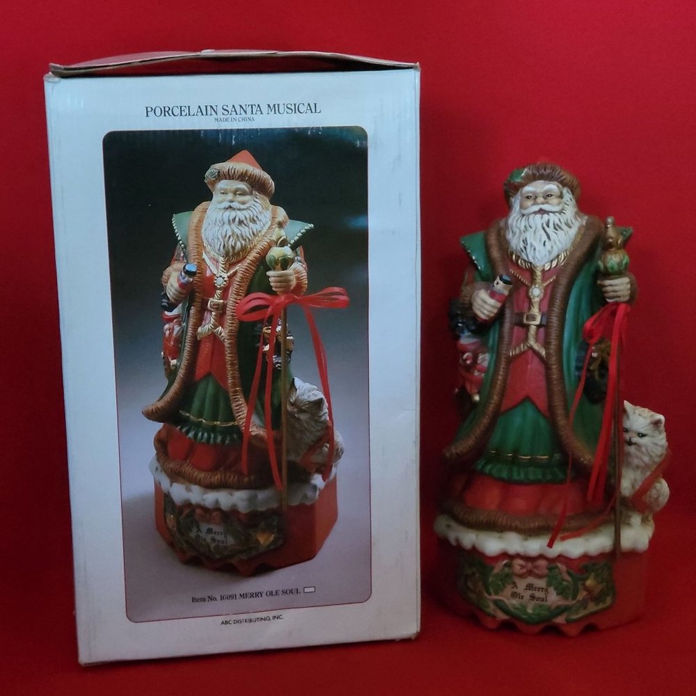 VTG Porcelain Santa Musical Plays Santa Claus Is Coming To Town Merry Ole Soul I